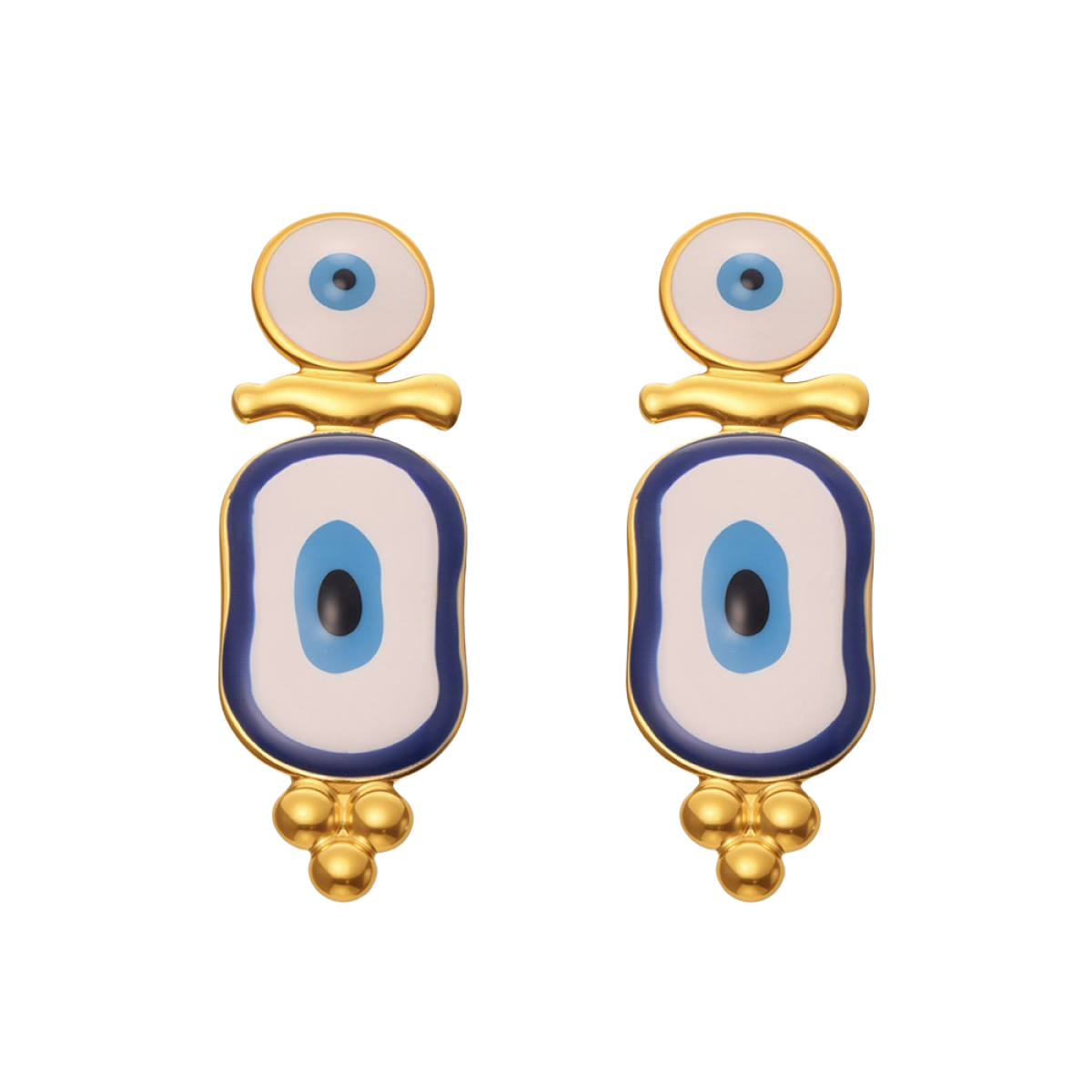 Cosmic Guardian evil eye enamel earrings in celestial blue finish