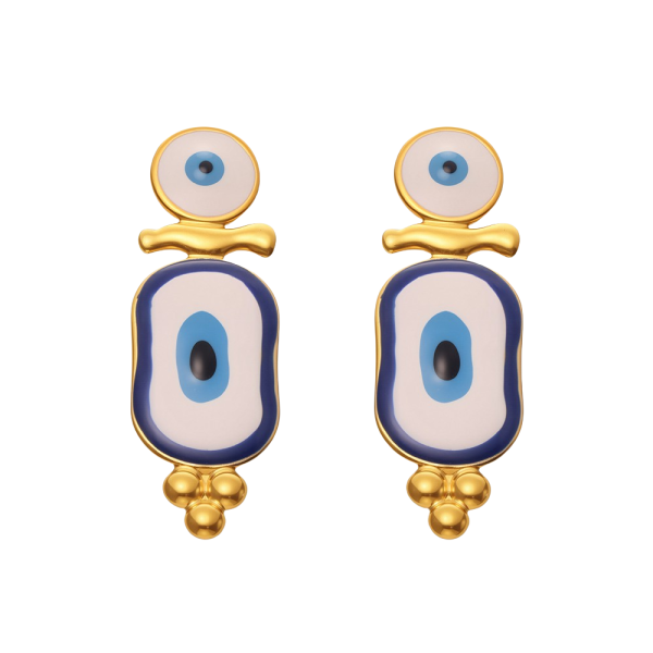 Cosmic Guardian evil eye enamel earrings in celestial blue finish