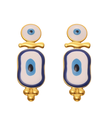 Cosmic Guardian evil eye enamel earrings in celestial blue finish