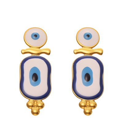 Cosmic Guardian evil eye enamel earrings in celestial blue finish