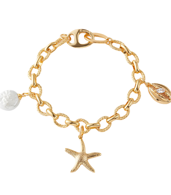 Cosmic Ocean Bracelet with pearl and starfish on white background