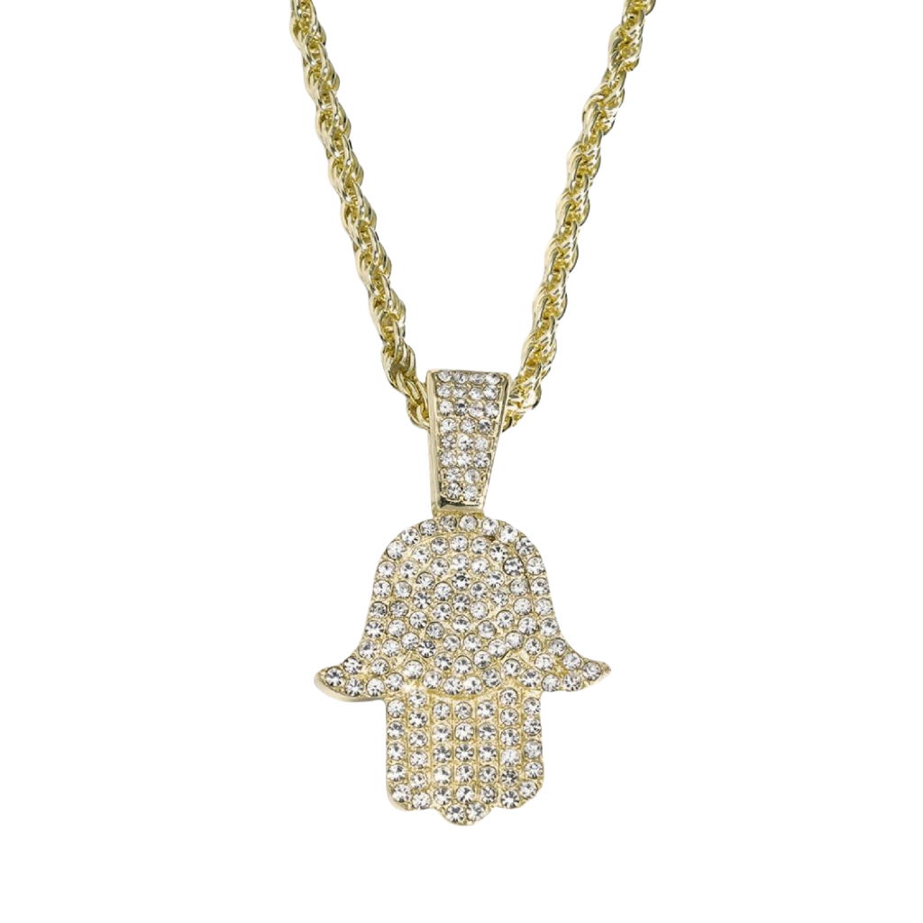Cosmic Touch Hamsa Necklace – Gold spiral chain with sacred Hamsa charm