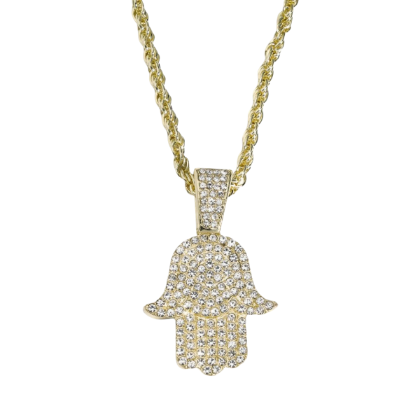 Cosmic Touch Hamsa Necklace – Gold spiral chain with sacred Hamsa charm