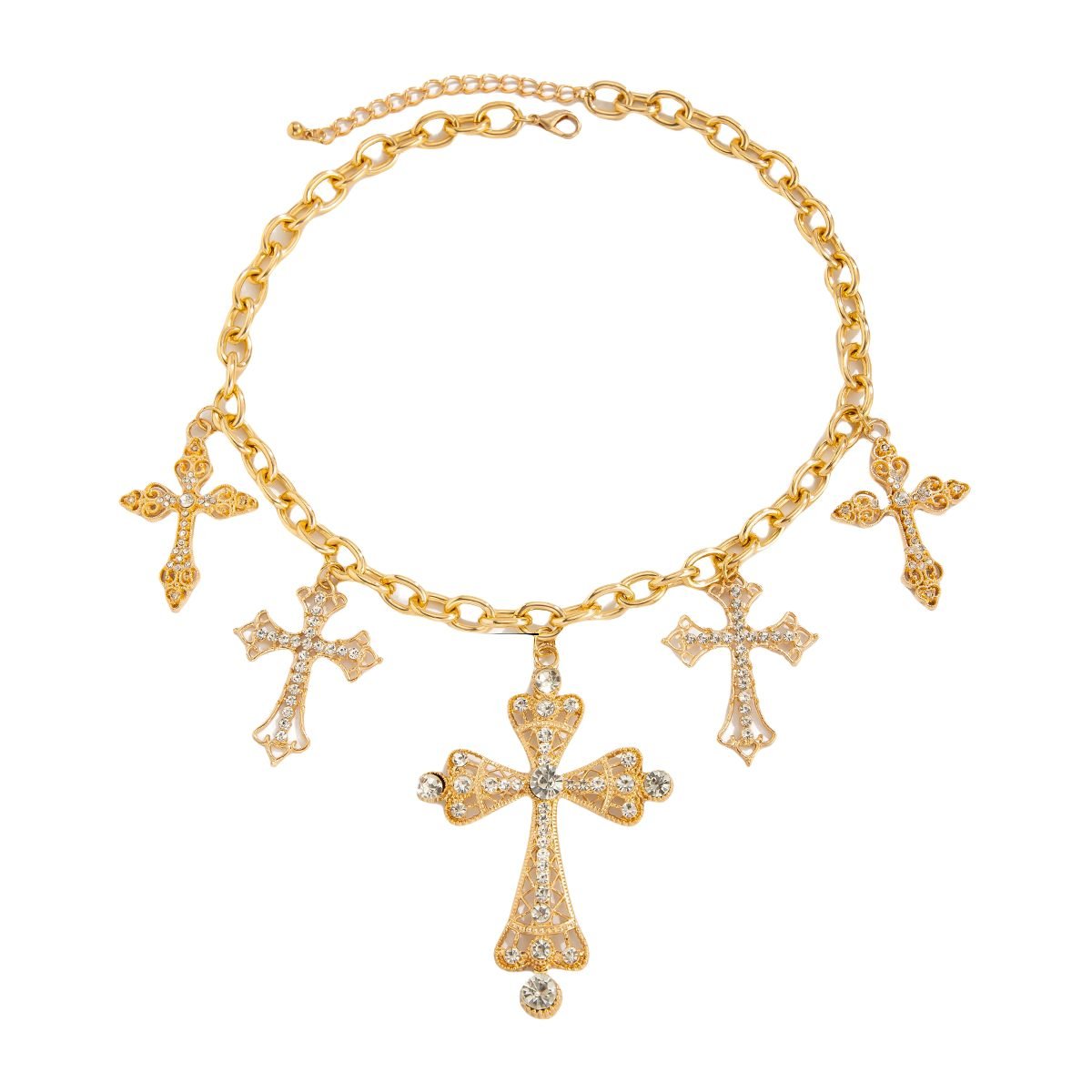 Bold cosmic cross pendant necklace with diamond-studded design