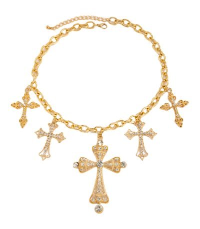 Bold cosmic cross pendant necklace with diamond-studded design