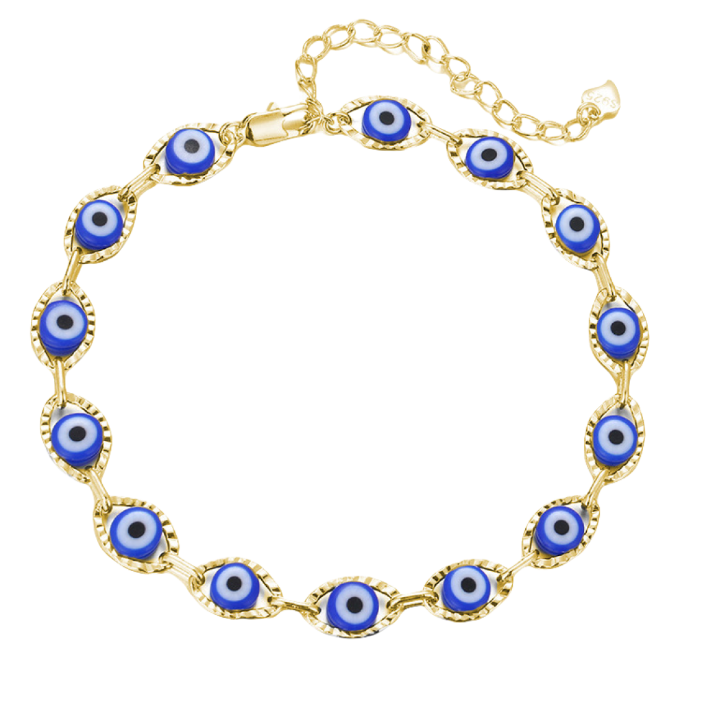 Cosmic Evil Eye Bracelet with blue center on white background