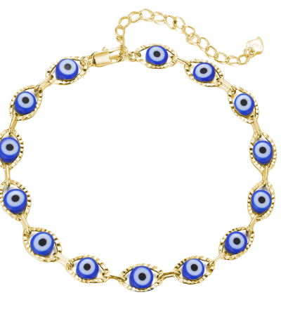 Cosmic Evil Eye Bracelet with blue center on white background
