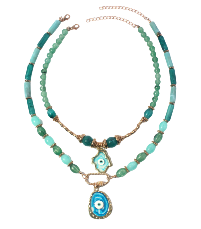 Layered evil eye necklace featuring cosmic energy symbolism and spiritual charm