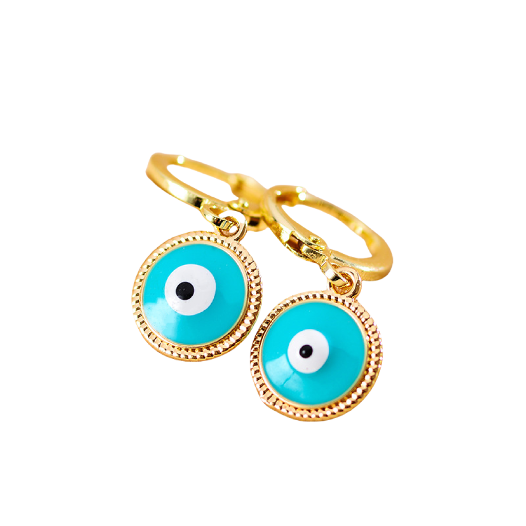 Cosmic Evil Eye Earrings with blue enamel and gold edge