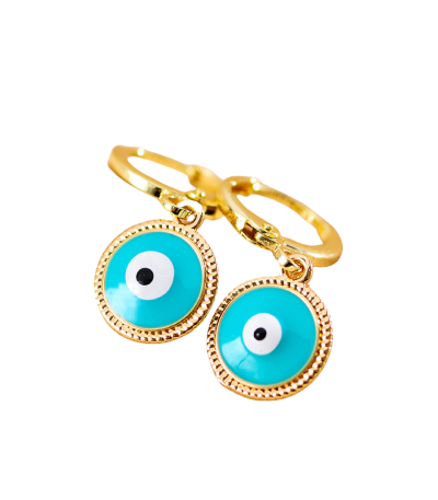Cosmic Evil Eye Earrings with blue enamel and gold edge
