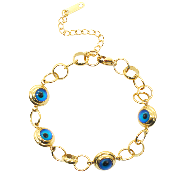 Blue onyx evil eye bracelet for cosmic energy protection and clarity