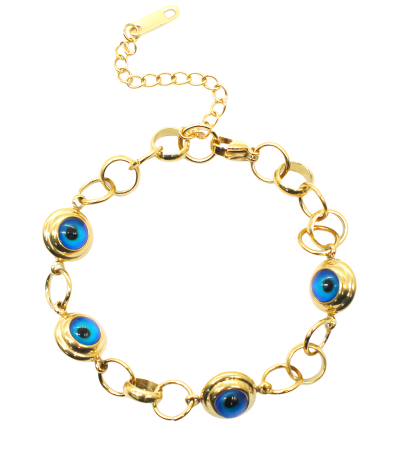 Blue onyx evil eye bracelet for cosmic energy protection and clarity