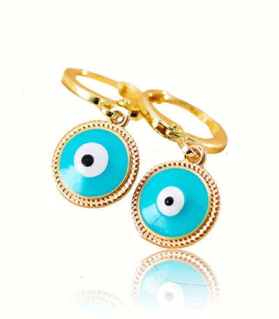 Cosmic Evil Eye Earrings with blue enamel and gold edge