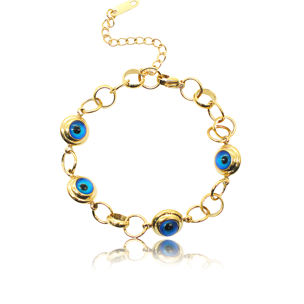 Blue Onyx Evil Eye Bracelet in white background