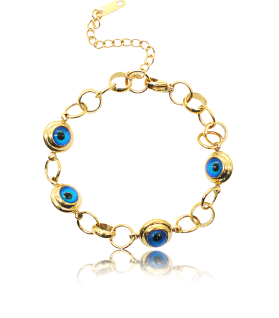 Blue Onyx Evil Eye Bracelet in white background