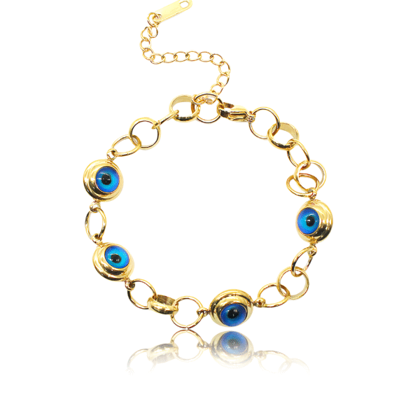 Blue Onyx Evil Eye Bracelet in white background