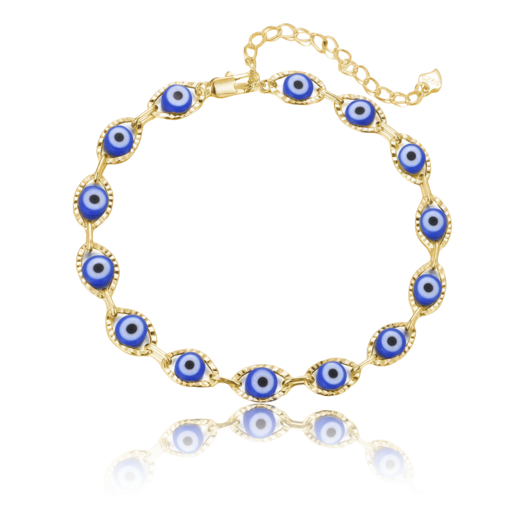 Cosmic Evil Eye Bracelet with blue center on white background