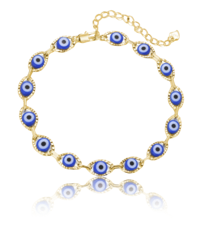 Cosmic Evil Eye Bracelet with blue center on white background