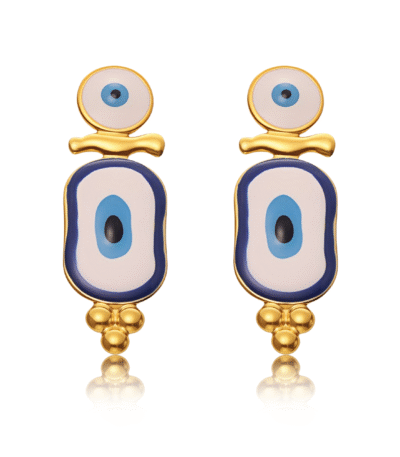 Cosmic Guardian evil eye enamel earrings in celestial blue finish