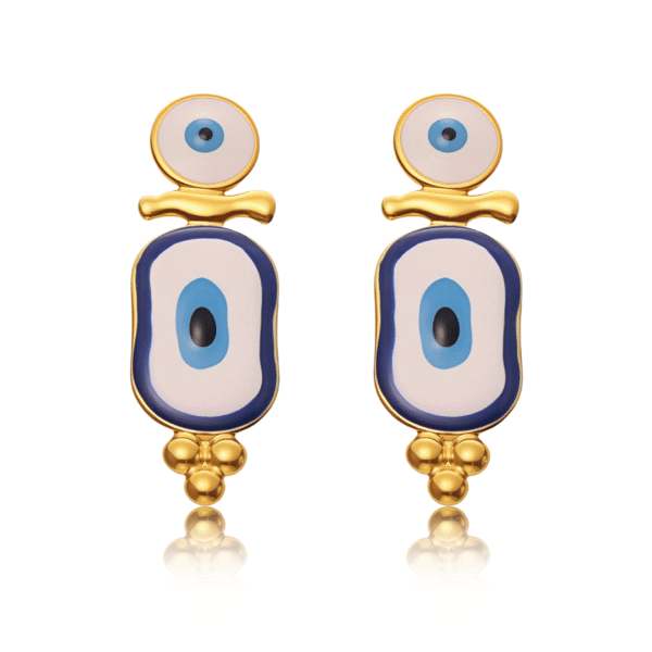 Cosmic Guardian evil eye enamel earrings in celestial blue finish