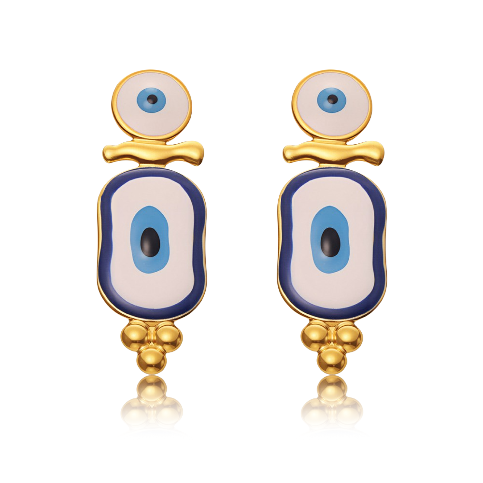 Cosmic Guardian Eye Enamel Earrings – Main View Cosmic Guardian evil eye enamel earrings in celestial blue finish