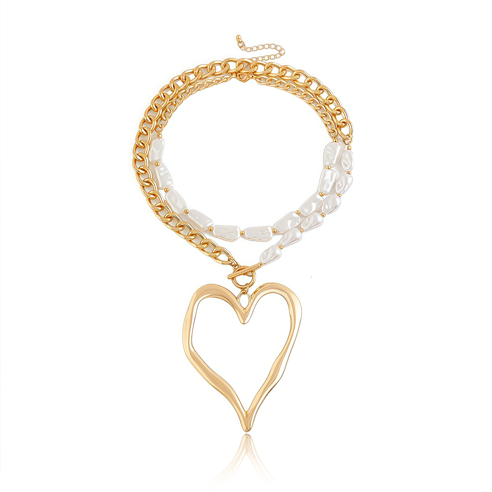 Cosmic Love Pearl Necklace – Main View Multi-layer celestial necklace with sun, moon, and pearl charms