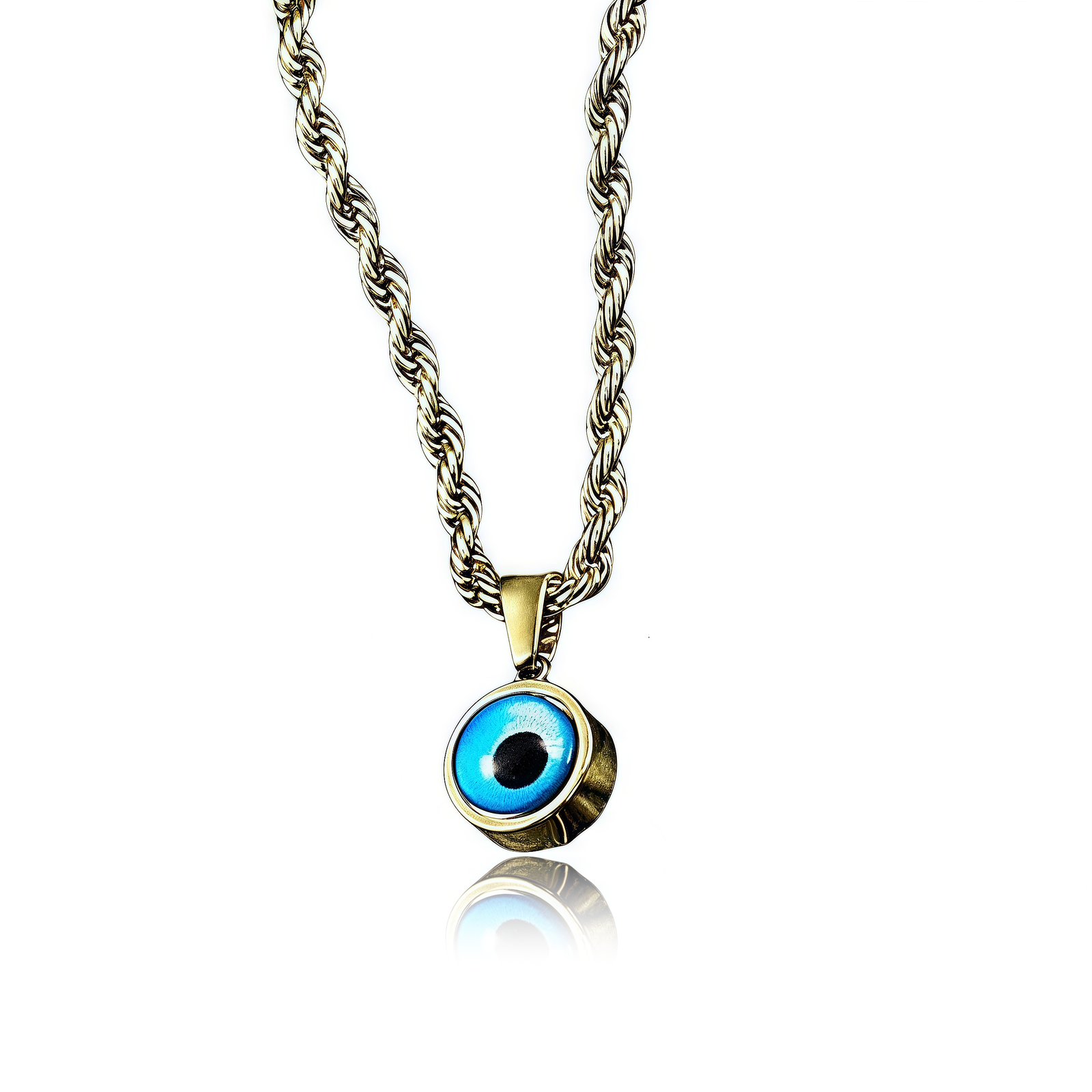 Celestial Twist Necklace – Evil Eye Spiral Design – Main View Celestial Twist Necklace with Evil Eye on Spiral Chain – FLOW&ENERGY