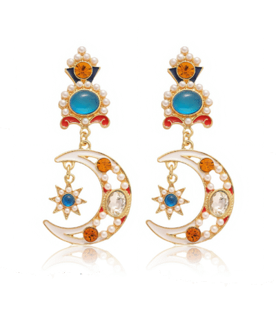 Celestial Pearl Earrings on white background – moon and pearl jewelry