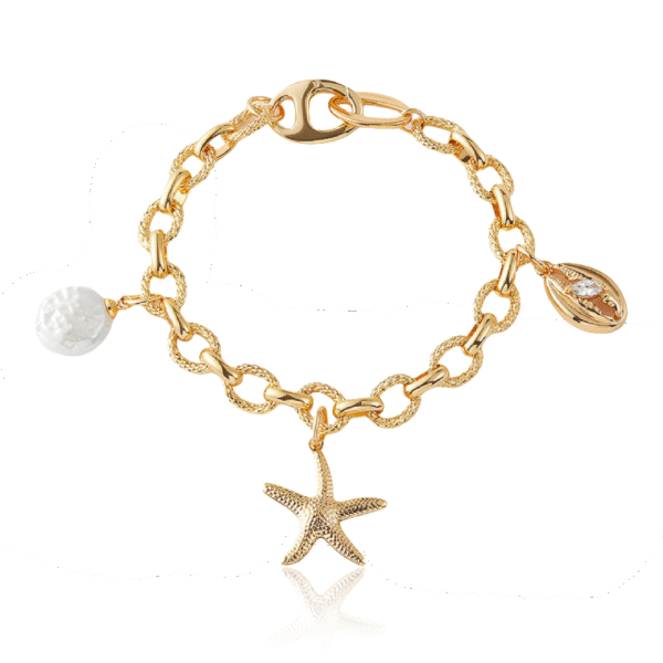Cosmic Ocean Bracelet with pearl and starfish on white background