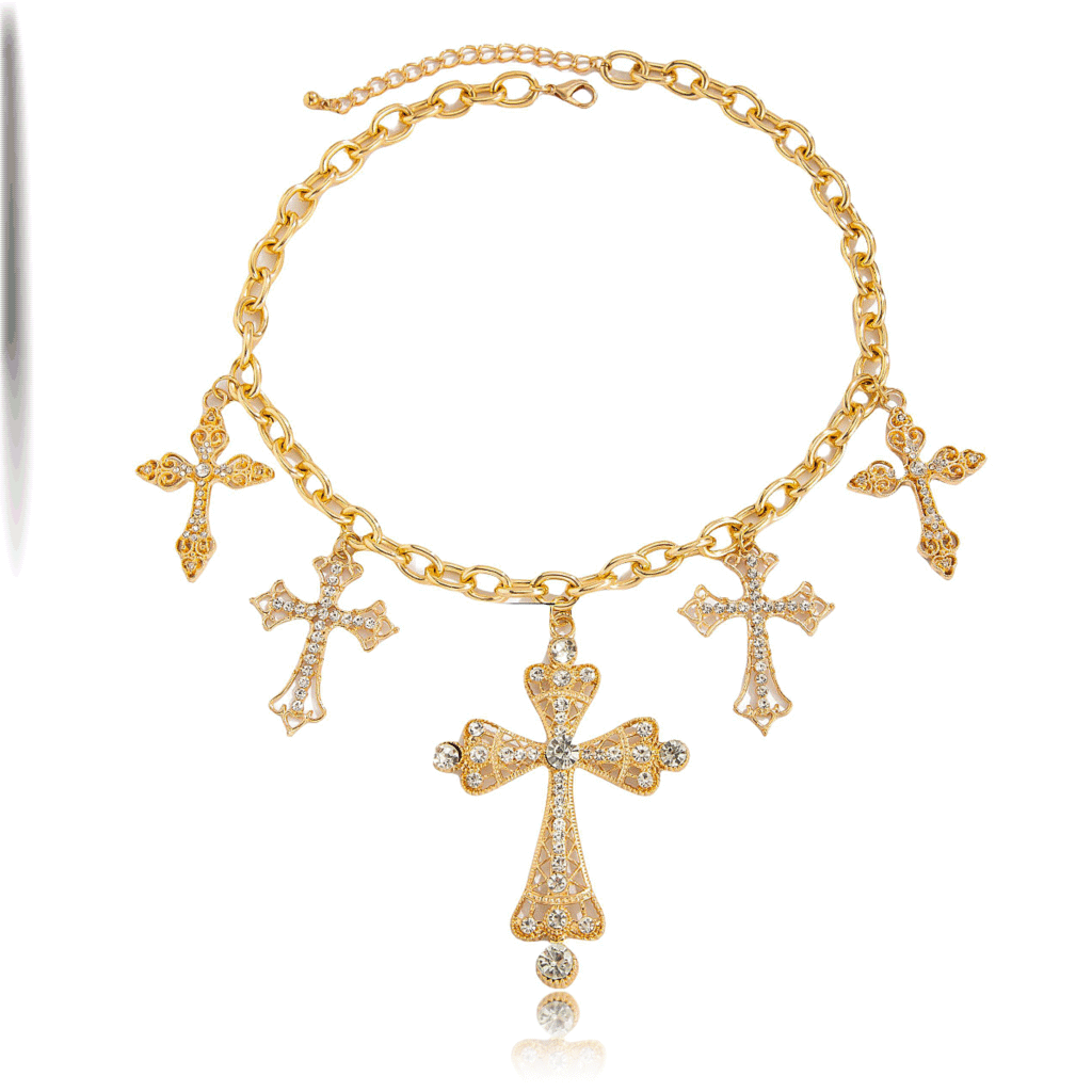 Bold cosmic cross pendant necklace with diamond-studded design