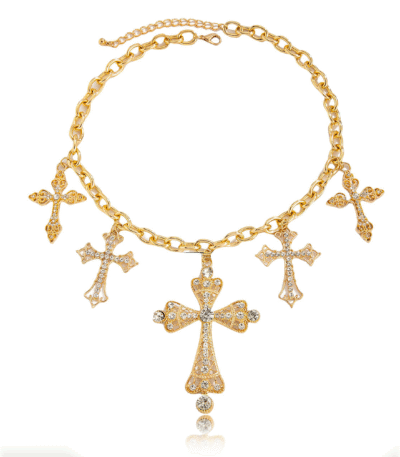Bold cosmic cross pendant necklace with diamond-studded design