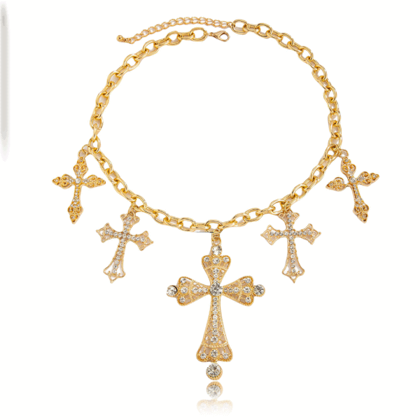 Bold cosmic cross pendant necklace with diamond-studded design