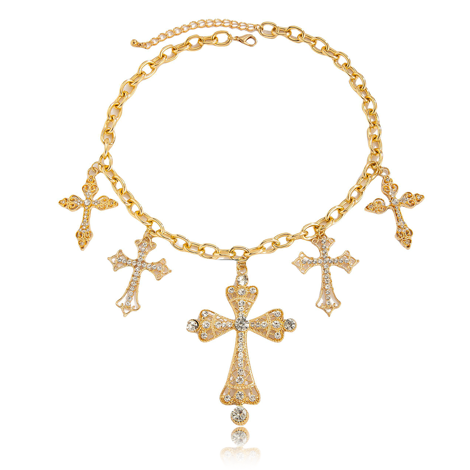 Cosmic Cross Pendant – Starlight Guardian – Main View Bold cosmic cross pendant necklace with diamond-studded design