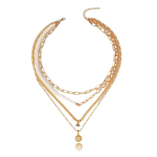 Cosmic Guardian Necklace – Sun, Moon & Evil Eye Charm Close-Up