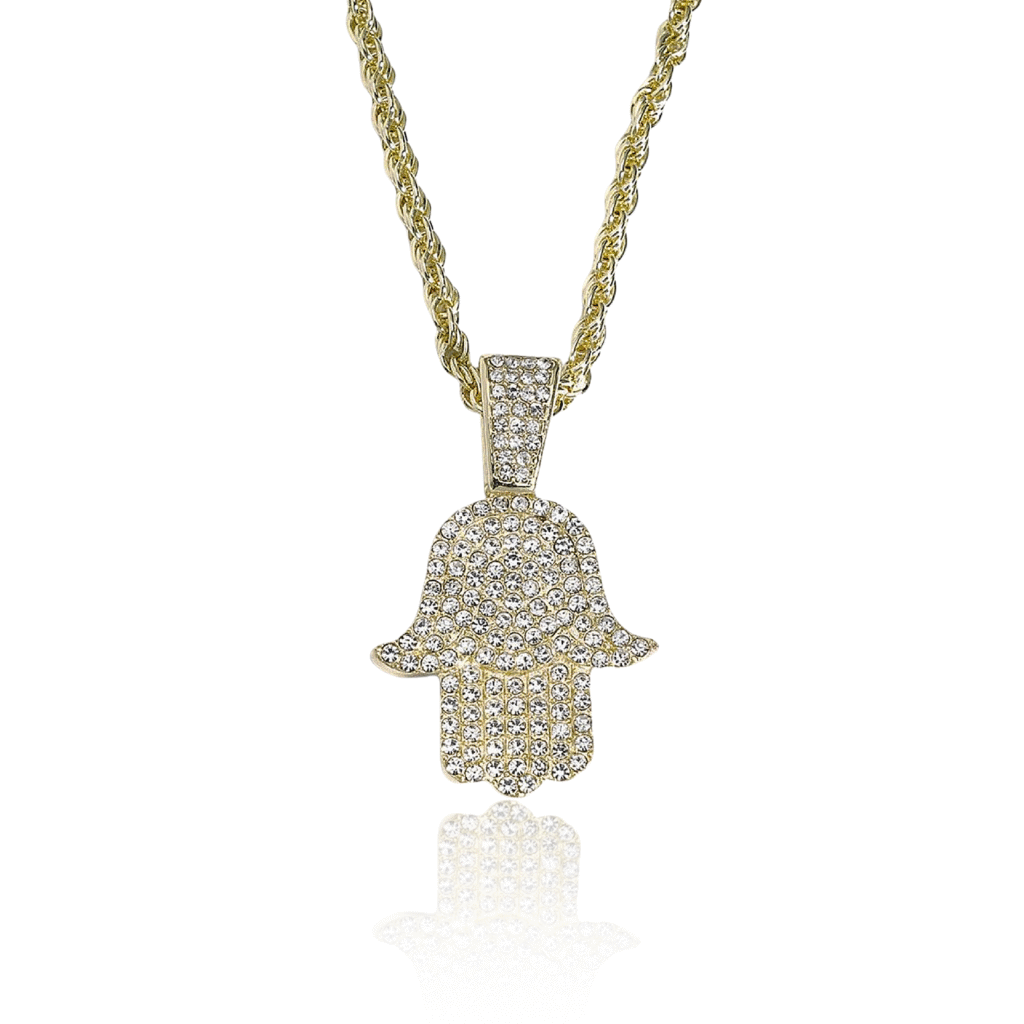 Cosmic Touch Hamsa Necklace – Gold spiral chain with sacred Hamsa charm