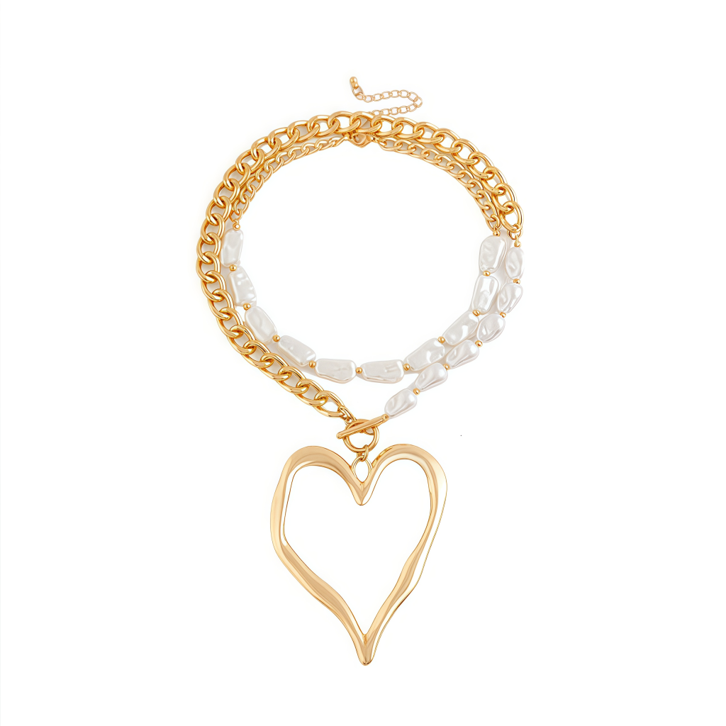 Multi-layer celestial necklace with sun, moon, and pearl charms