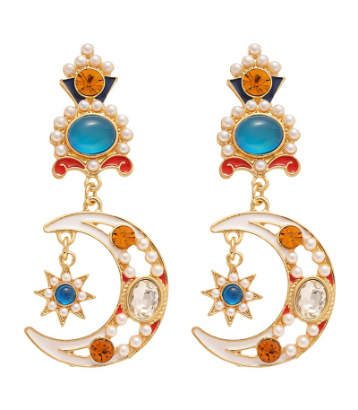 Celestial Pearl Earrings on white background – moon and pearl jewelry