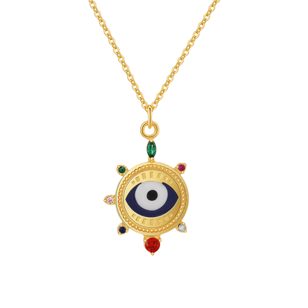 Evil Eye necklace with geometric design offering protection and awareness