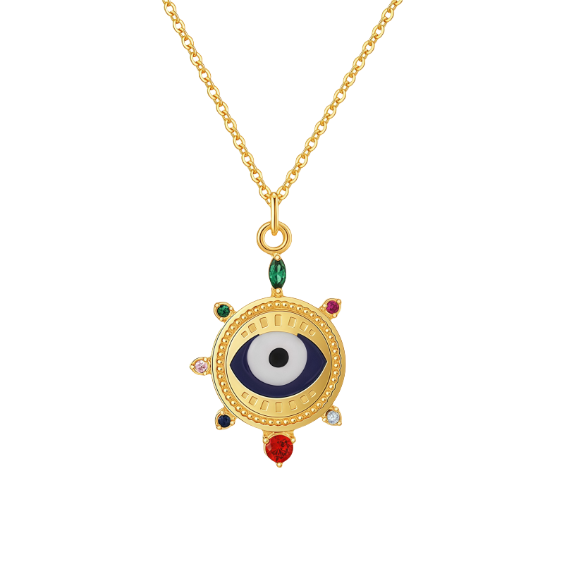 Evil Eye necklace with geometric design offering protection and awareness