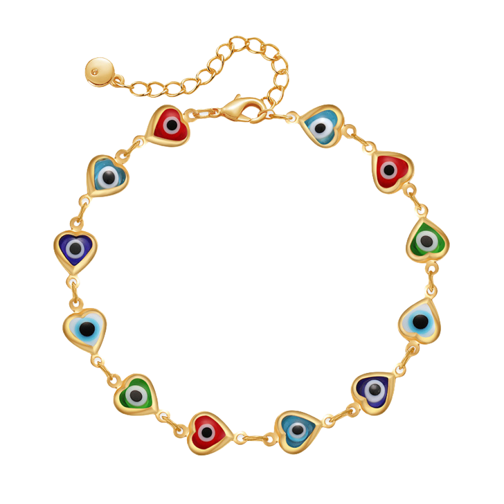 Evil Eye Heart Bracelet in gold with blue enamel charm – spiritual jewelry