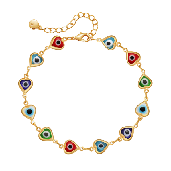 Evil Eye Heart Bracelet in gold with blue enamel charm – spiritual jewelry