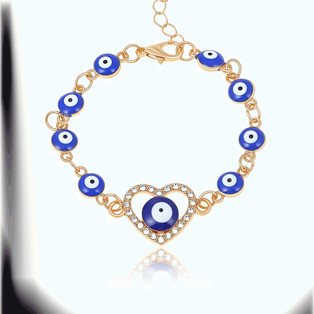 Cosmic Soul Energy Evil Eye Bracelet with heart and oil-drip enamel design