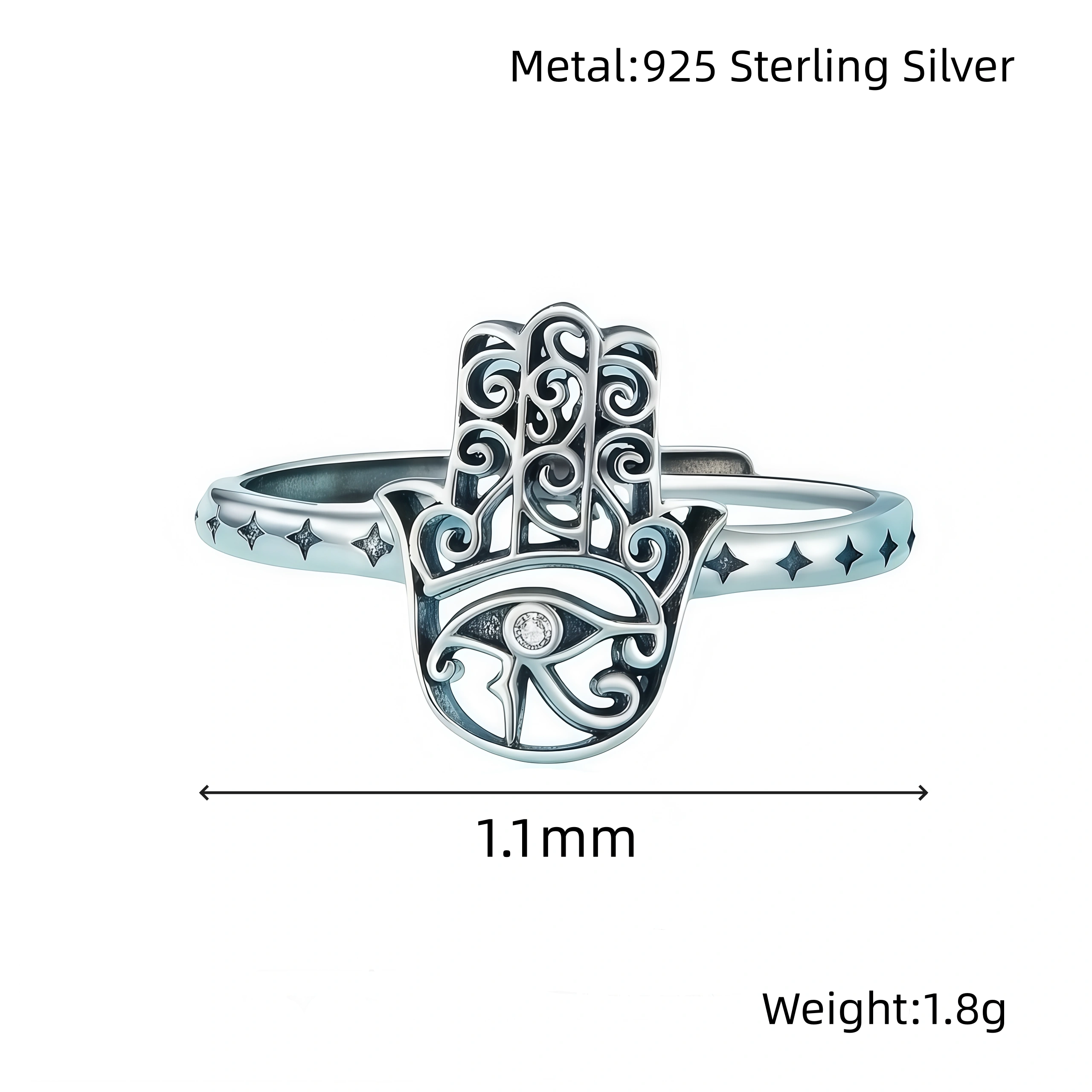 Celestial Harmony – Adjustable Silver Hamsa Ring-size chart Celestial Harmony – Adjustable Silver Hamsa Ring-size chart