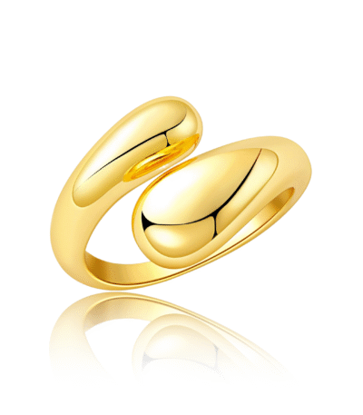 Harmony Drop Ring with teardrop design in 18K gold on white background