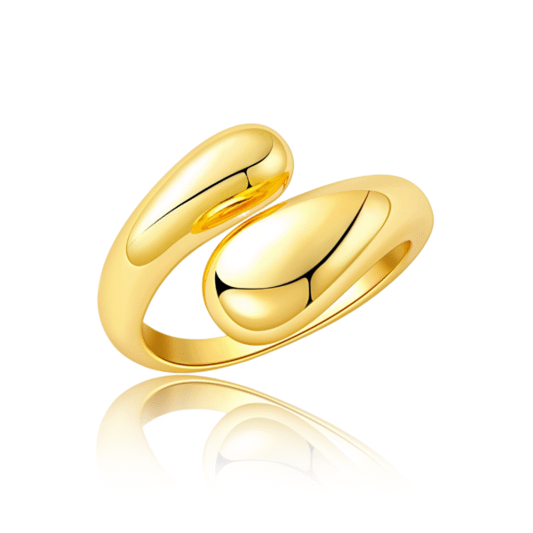 Harmony Drop Ring with teardrop design in 18K gold on white background