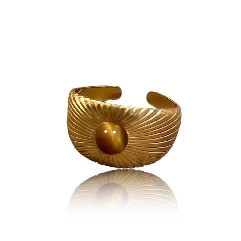 Cosmic Sun Ring – Gold Solar Halo Design on White Background