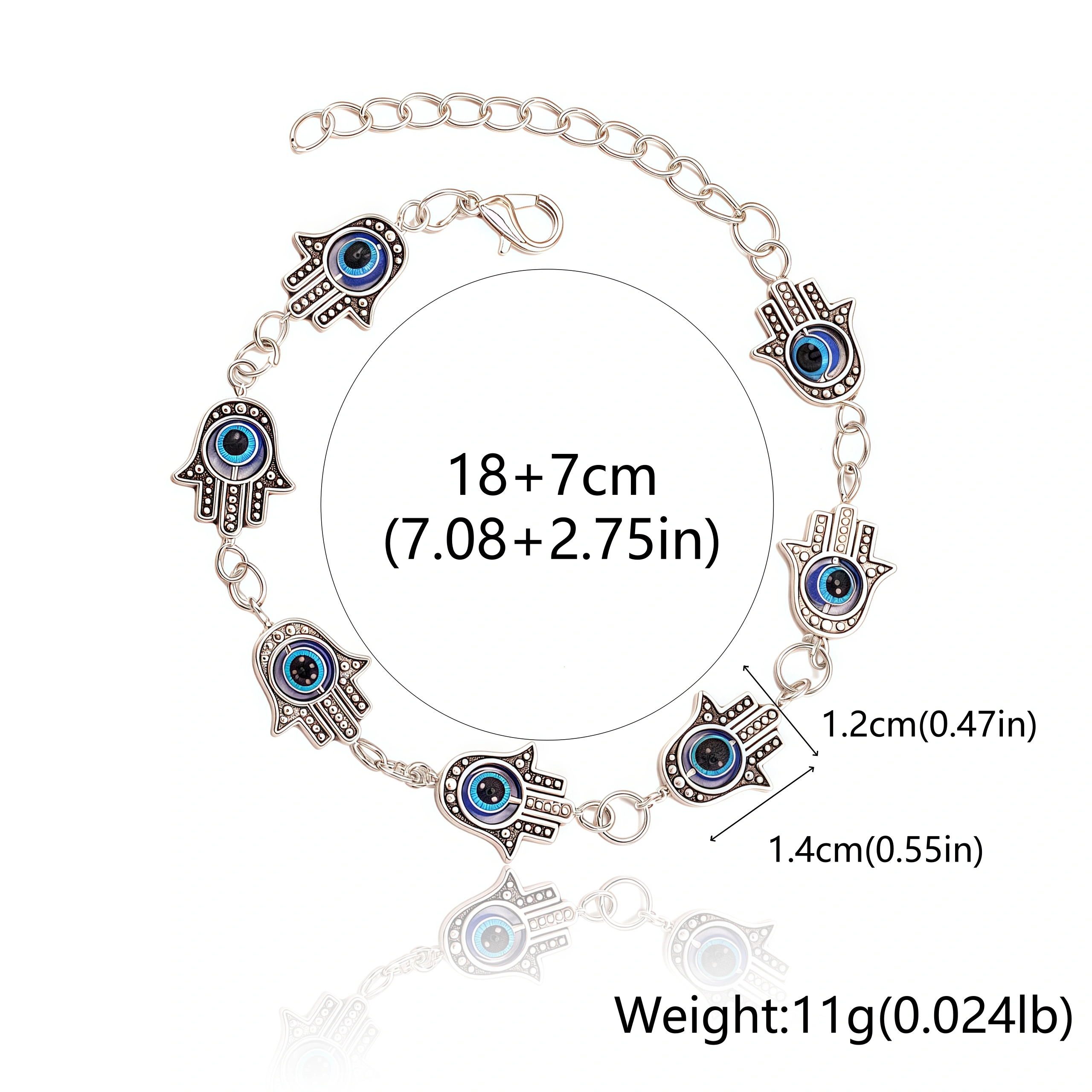 Evil Eye & Hamsa Silver Bracelet-size chart Evil Eye & Hamsa Silver Bracelet-size chart