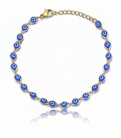 Cosmic Serenity Energy Healing Evil Eye Bracelet with deep blue beads and protective charm