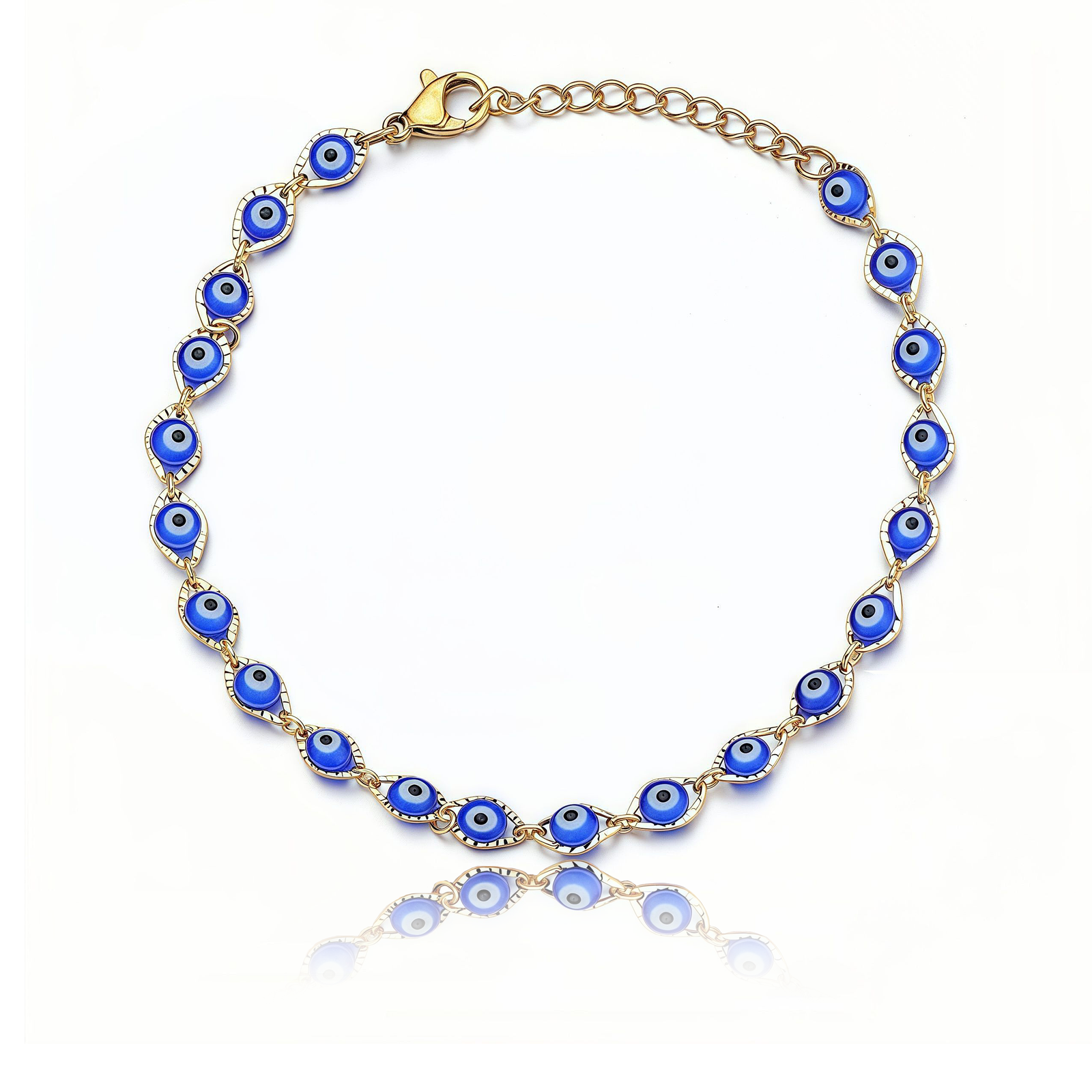 Cosmic Serenity Energy – Healing Evil Eye Bracelet – Main View Cosmic Serenity Energy Healing Evil Eye Bracelet with deep blue beads and protective charm