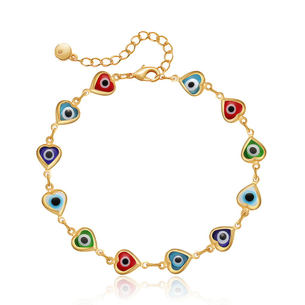 Evil Eye Heart Bracelet in gold with blue enamel charm – spiritual jewelry
